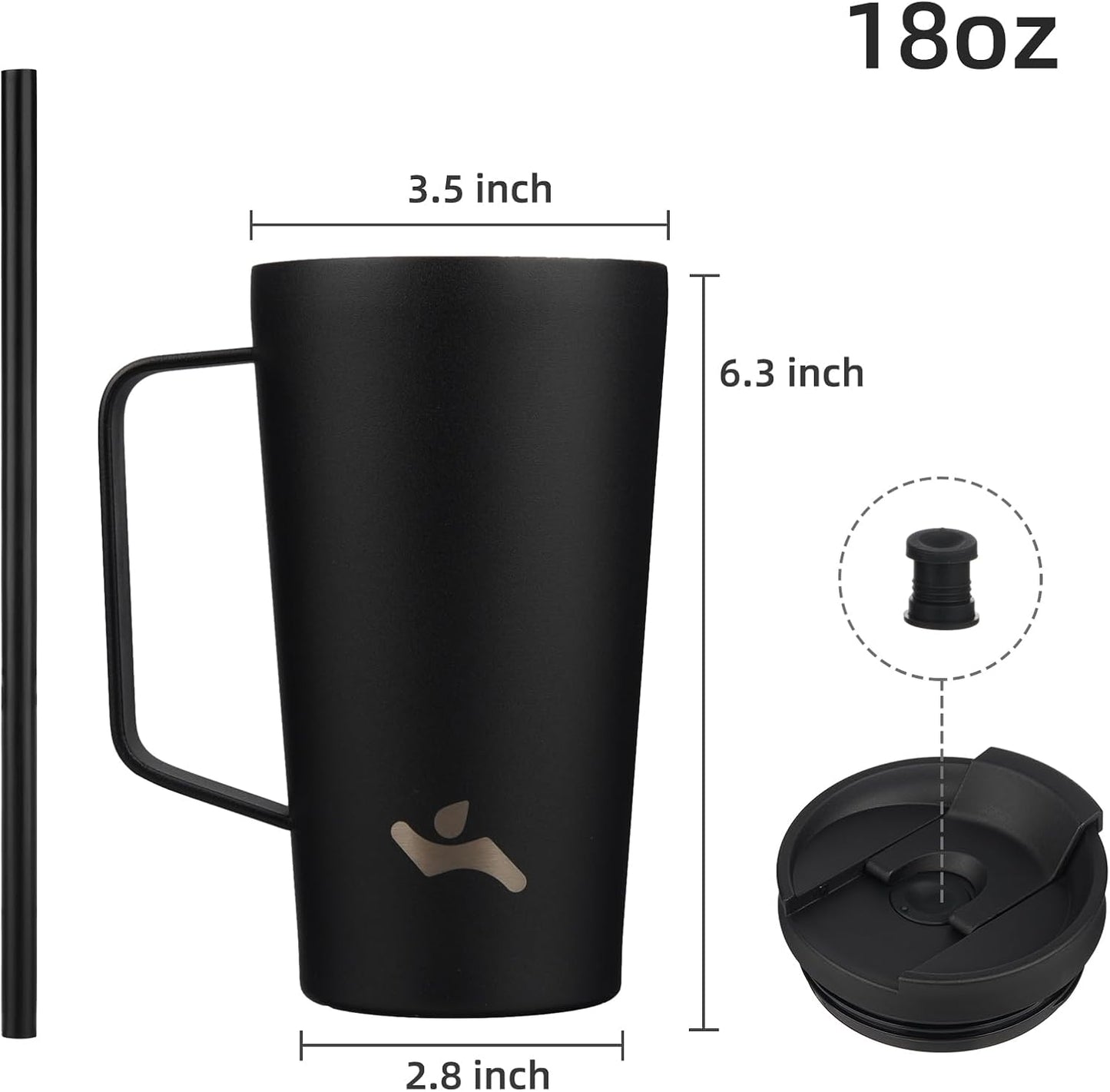 18 oz Insulated Tumbler with Handle & Straw, Stainless Steel Mug | Blue; BPA-free, leak-proof reusable bottle for coffee, iced drinks, office, travel, outdoor use & daily hydration