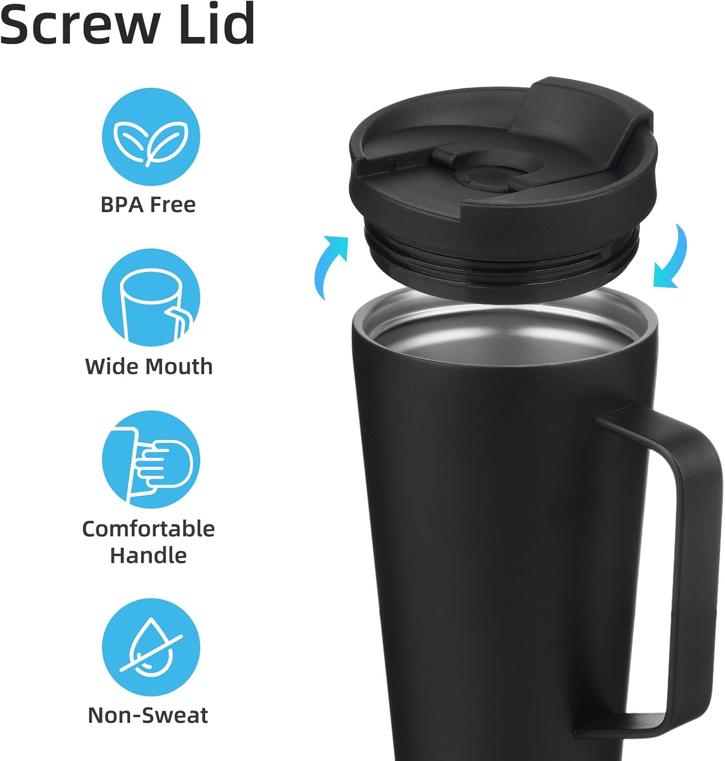 18 oz Insulated Tumbler with Handle & Straw, Stainless Steel Mug | Blue; BPA-free, leak-proof reusable bottle for coffee, iced drinks, office, travel, outdoor use & daily hydration