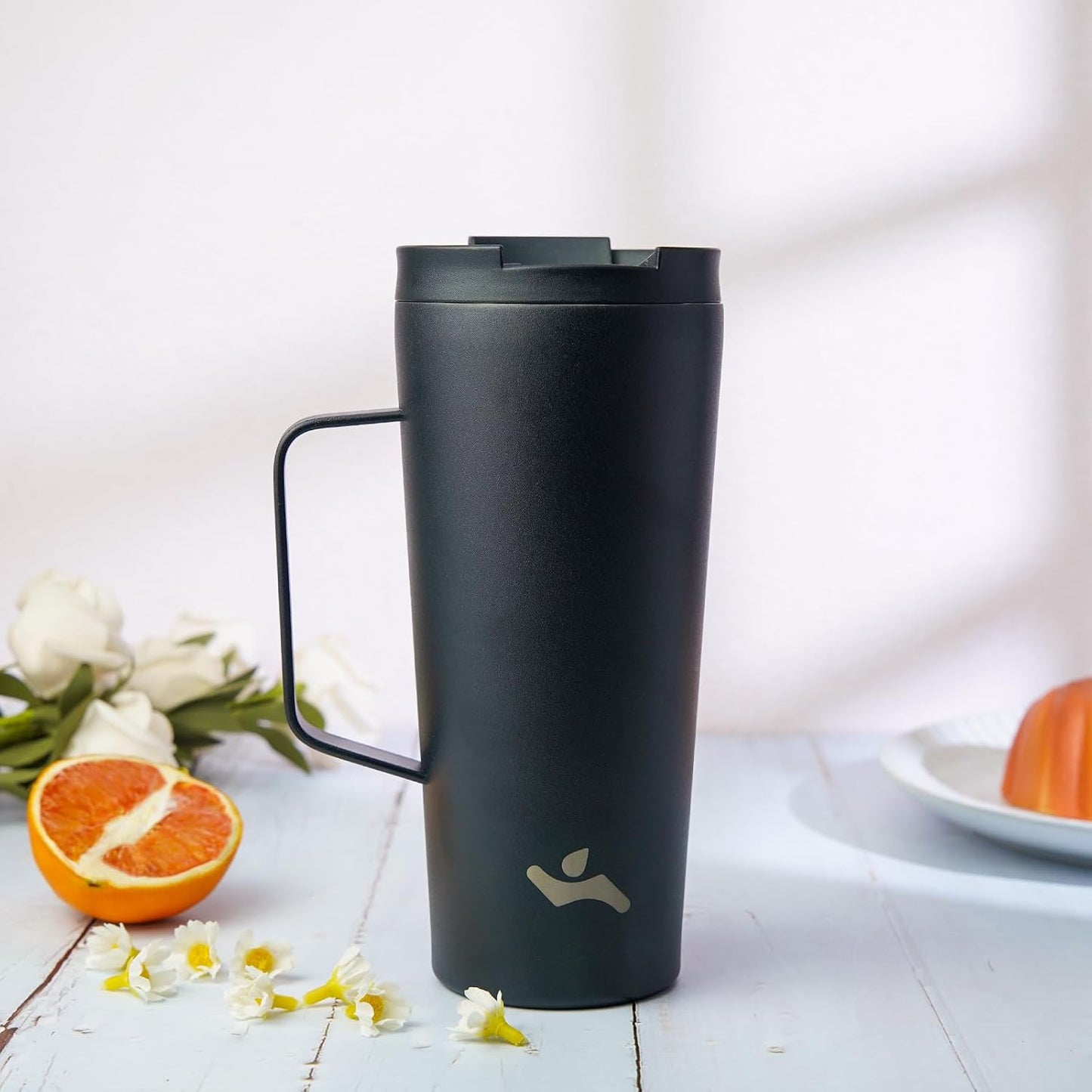 18 oz Insulated Tumbler with Handle & Straw, Stainless Steel Mug | Blue; BPA-free, leak-proof reusable bottle for coffee, iced drinks, office, travel, outdoor use & daily hydration