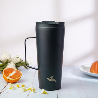 18 oz Insulated Tumbler with Handle & Straw, Stainless Steel Mug | Blue; BPA-free, leak-proof reusable bottle for coffee, iced drinks, office, travel, outdoor use & daily hydration