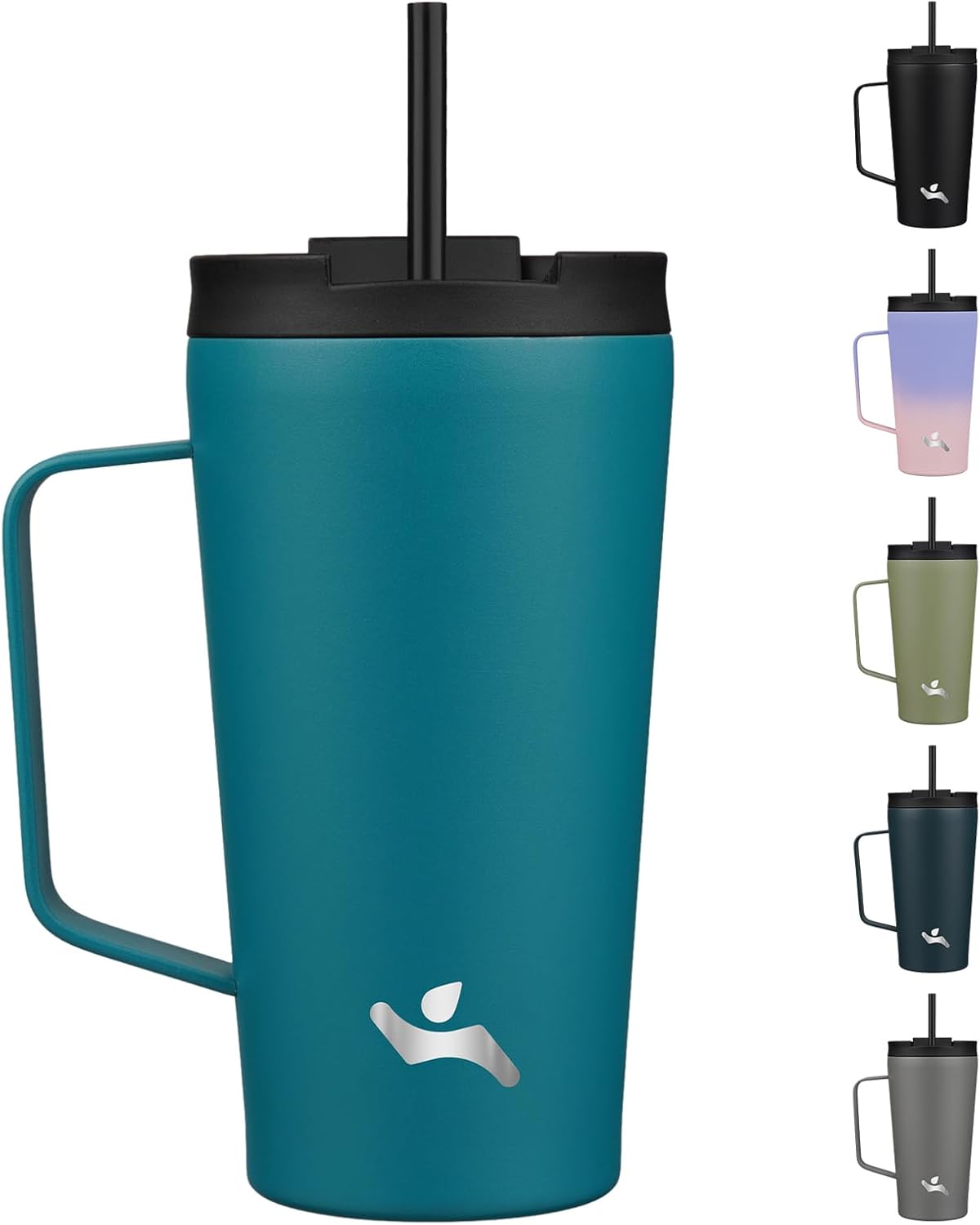 18 oz Insulated Tumbler with Handle & Straw, Stainless Steel Mug | Blue; BPA-free, leak-proof reusable bottle for coffee, iced drinks, office, travel, outdoor use & daily hydration