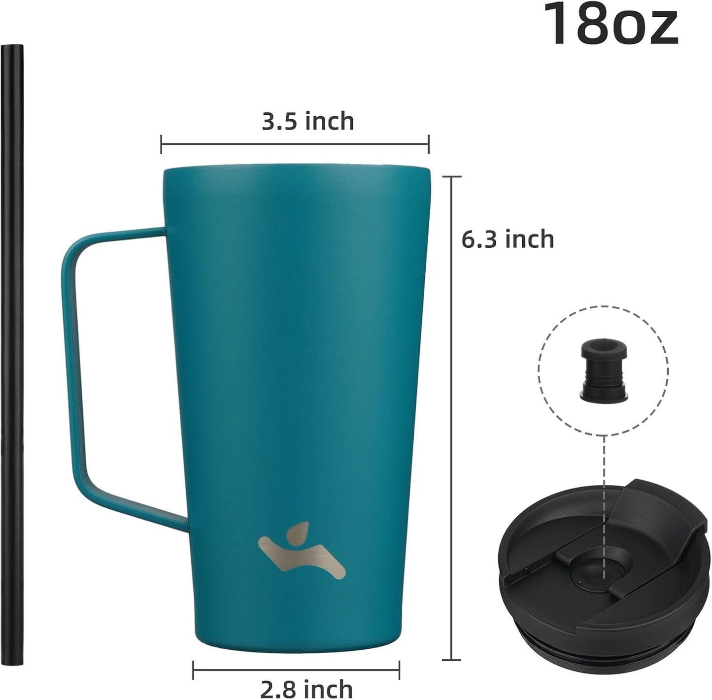 18 oz Insulated Tumbler with Handle & Straw, Stainless Steel Mug | Blue; BPA-free, leak-proof reusable bottle for coffee, iced drinks, office, travel, outdoor use & daily hydration