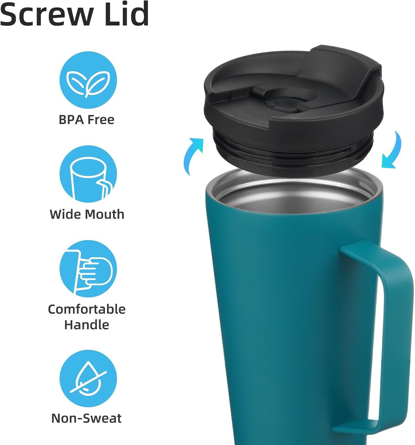 18 oz Insulated Tumbler with Handle & Straw, Stainless Steel Mug | Blue; BPA-free, leak-proof reusable bottle for coffee, iced drinks, office, travel, outdoor use & daily hydration