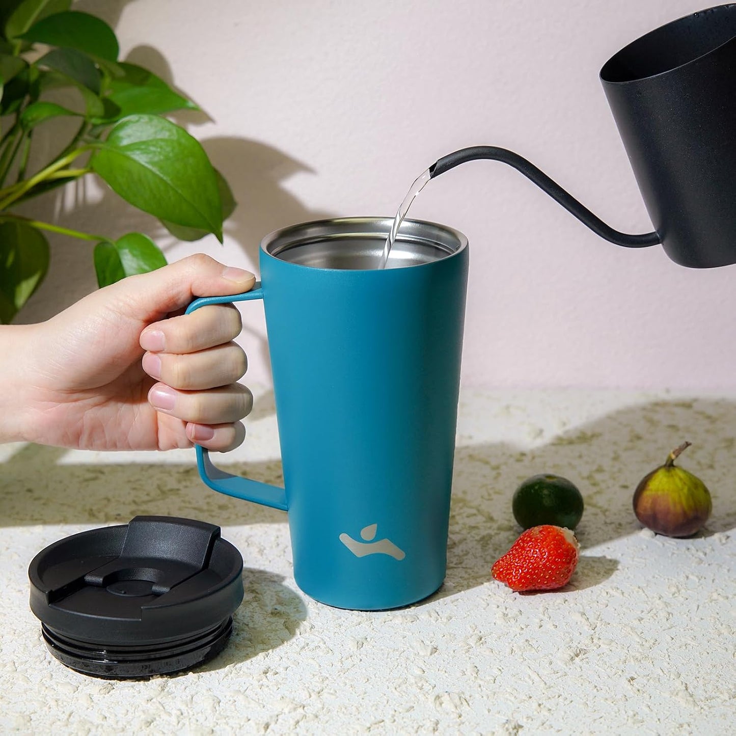 18 oz Insulated Tumbler with Handle & Straw, Stainless Steel Mug | Blue; BPA-free, leak-proof reusable bottle for coffee, iced drinks, office, travel, outdoor use & daily hydration