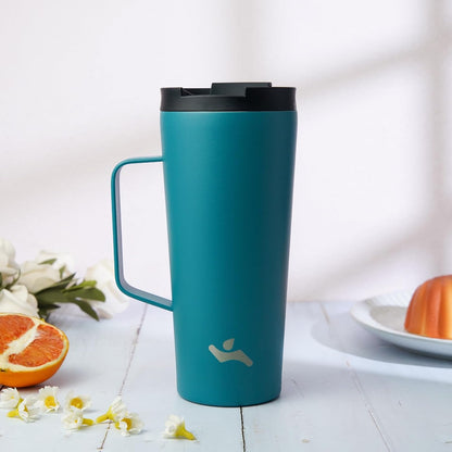 18 oz Insulated Tumbler with Handle & Straw, Stainless Steel Mug | Blue; BPA-free, leak-proof reusable bottle for coffee, iced drinks, office, travel, outdoor use & daily hydration