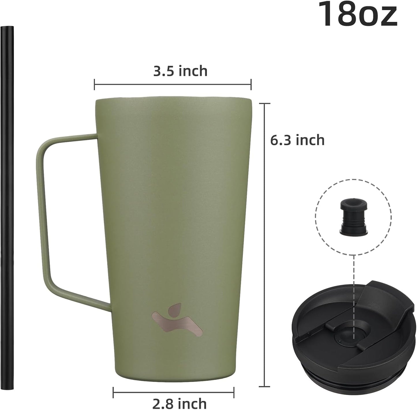 18 oz Insulated Tumbler with Handle & Straw, Stainless Steel Mug | Blue; BPA-free, leak-proof reusable bottle for coffee, iced drinks, office, travel, outdoor use & daily hydration