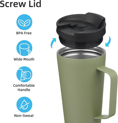 18 oz Insulated Tumbler with Handle & Straw, Stainless Steel Mug | Blue; BPA-free, leak-proof reusable bottle for coffee, iced drinks, office, travel, outdoor use & daily hydration