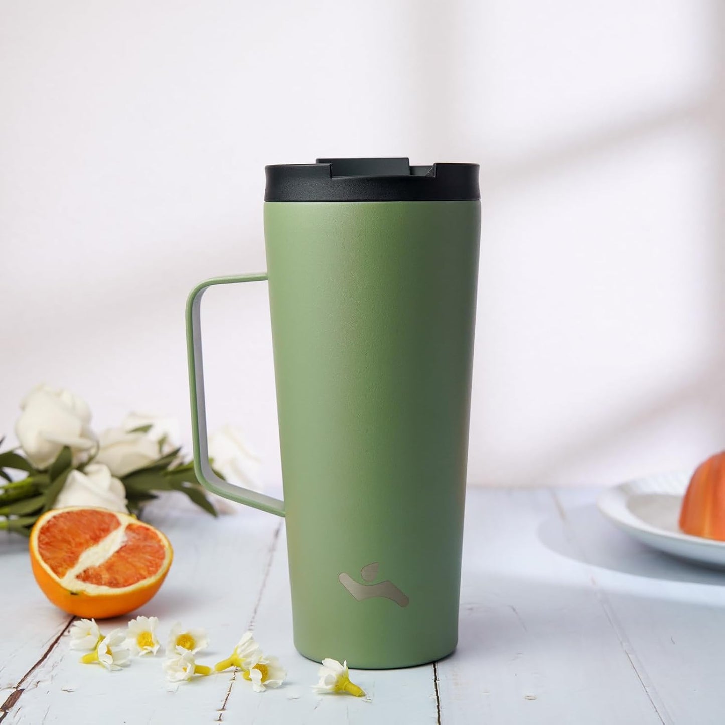 18 oz Insulated Tumbler with Handle & Straw, Stainless Steel Mug | Blue; BPA-free, leak-proof reusable bottle for coffee, iced drinks, office, travel, outdoor use & daily hydration