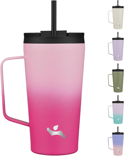 18 oz Insulated Tumbler with Handle & Straw, Stainless Steel Mug | Blue; BPA-free, leak-proof reusable bottle for coffee, iced drinks, office, travel, outdoor use & daily hydration