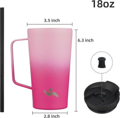 18 oz Insulated Tumbler with Handle & Straw, Stainless Steel Mug | Blue; BPA-free, leak-proof reusable bottle for coffee, iced drinks, office, travel, outdoor use & daily hydration