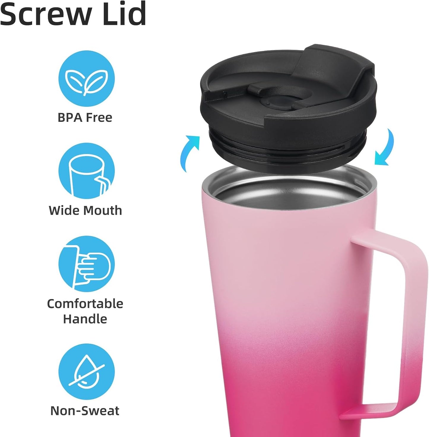 18 oz Insulated Tumbler with Handle & Straw, Stainless Steel Mug | Blue; BPA-free, leak-proof reusable bottle for coffee, iced drinks, office, travel, outdoor use & daily hydration