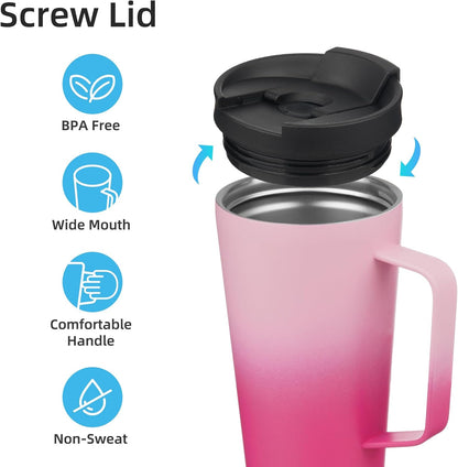 18 oz Insulated Tumbler with Handle & Straw, Stainless Steel Mug | Blue; BPA-free, leak-proof reusable bottle for coffee, iced drinks, office, travel, outdoor use & daily hydration