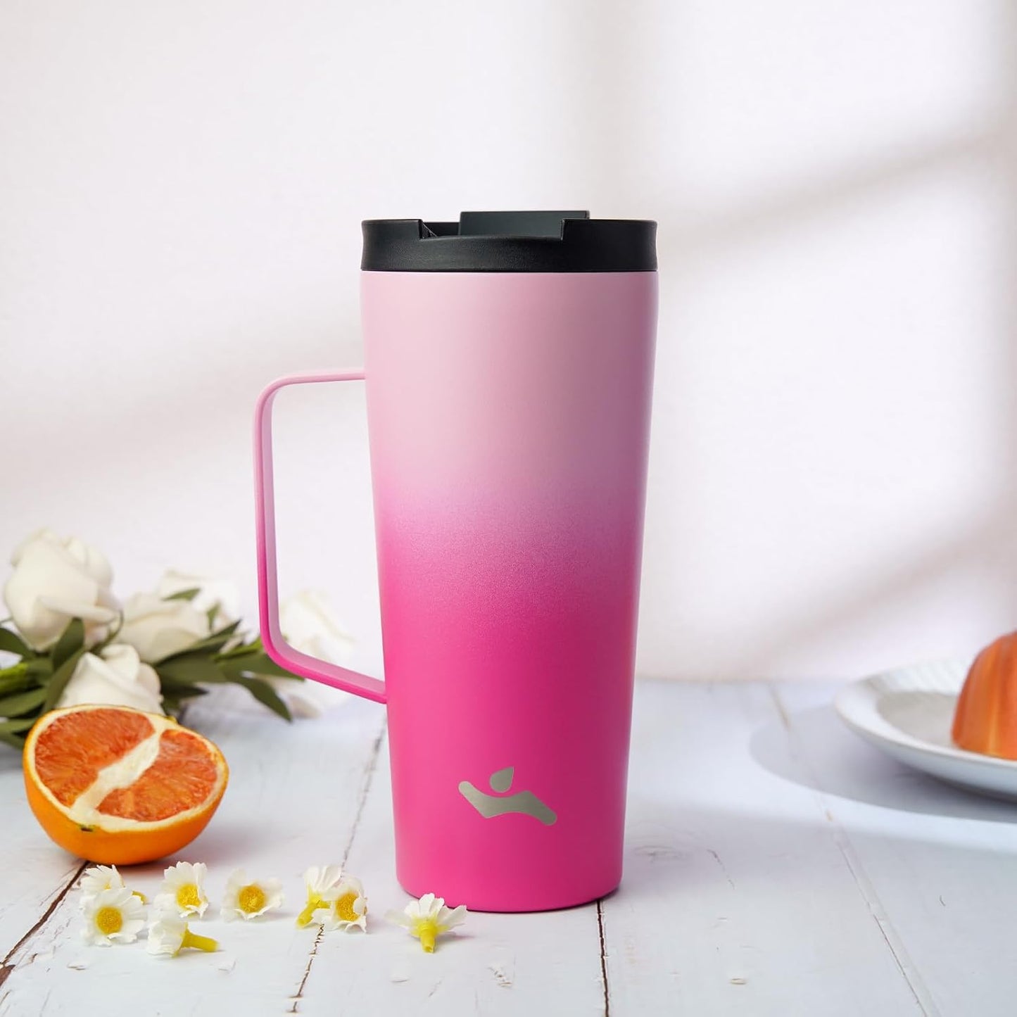 18 oz Insulated Tumbler with Handle & Straw, Stainless Steel Mug | Blue; BPA-free, leak-proof reusable bottle for coffee, iced drinks, office, travel, outdoor use & daily hydration