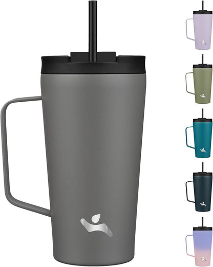 18 oz Insulated Tumbler with Handle & Straw, Stainless Steel Mug | Blue; BPA-free, leak-proof reusable bottle for coffee, iced drinks, office, travel, outdoor use & daily hydration