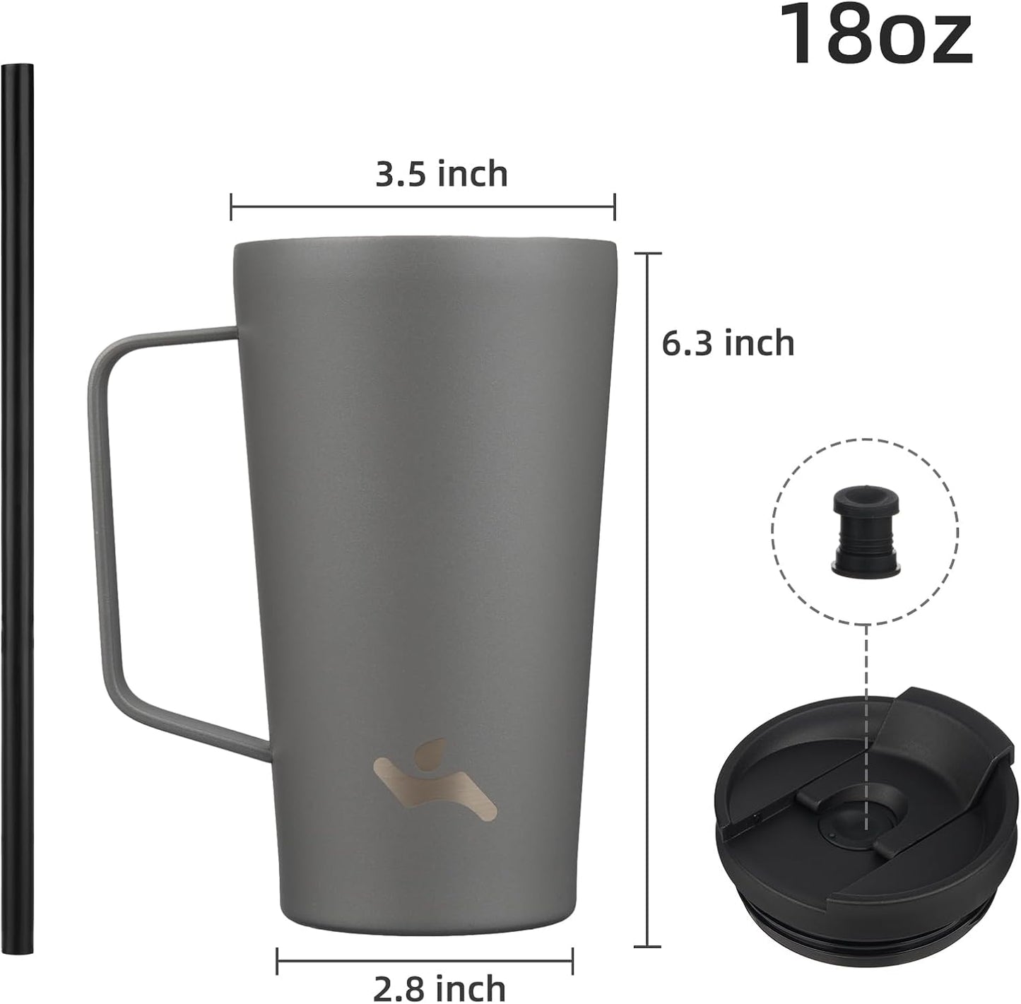 18 oz Insulated Tumbler with Handle & Straw, Stainless Steel Mug | Blue; BPA-free, leak-proof reusable bottle for coffee, iced drinks, office, travel, outdoor use & daily hydration