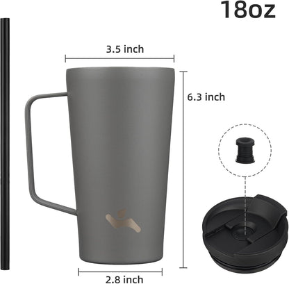 18 oz Insulated Tumbler with Handle & Straw, Stainless Steel Mug | Blue; BPA-free, leak-proof reusable bottle for coffee, iced drinks, office, travel, outdoor use & daily hydration