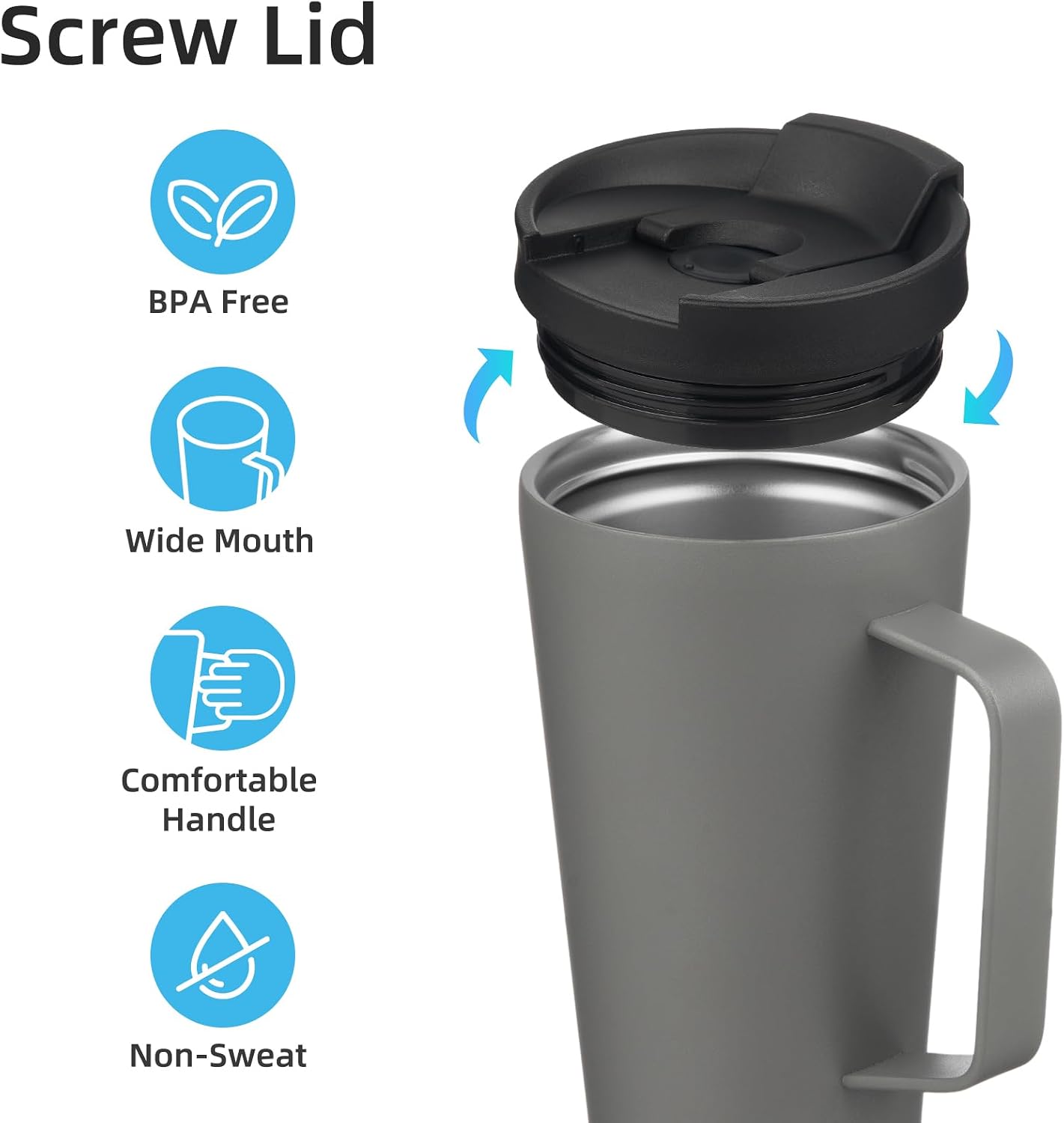 18 oz Insulated Tumbler with Handle & Straw, Stainless Steel Mug | Blue; BPA-free, leak-proof reusable bottle for coffee, iced drinks, office, travel, outdoor use & daily hydration