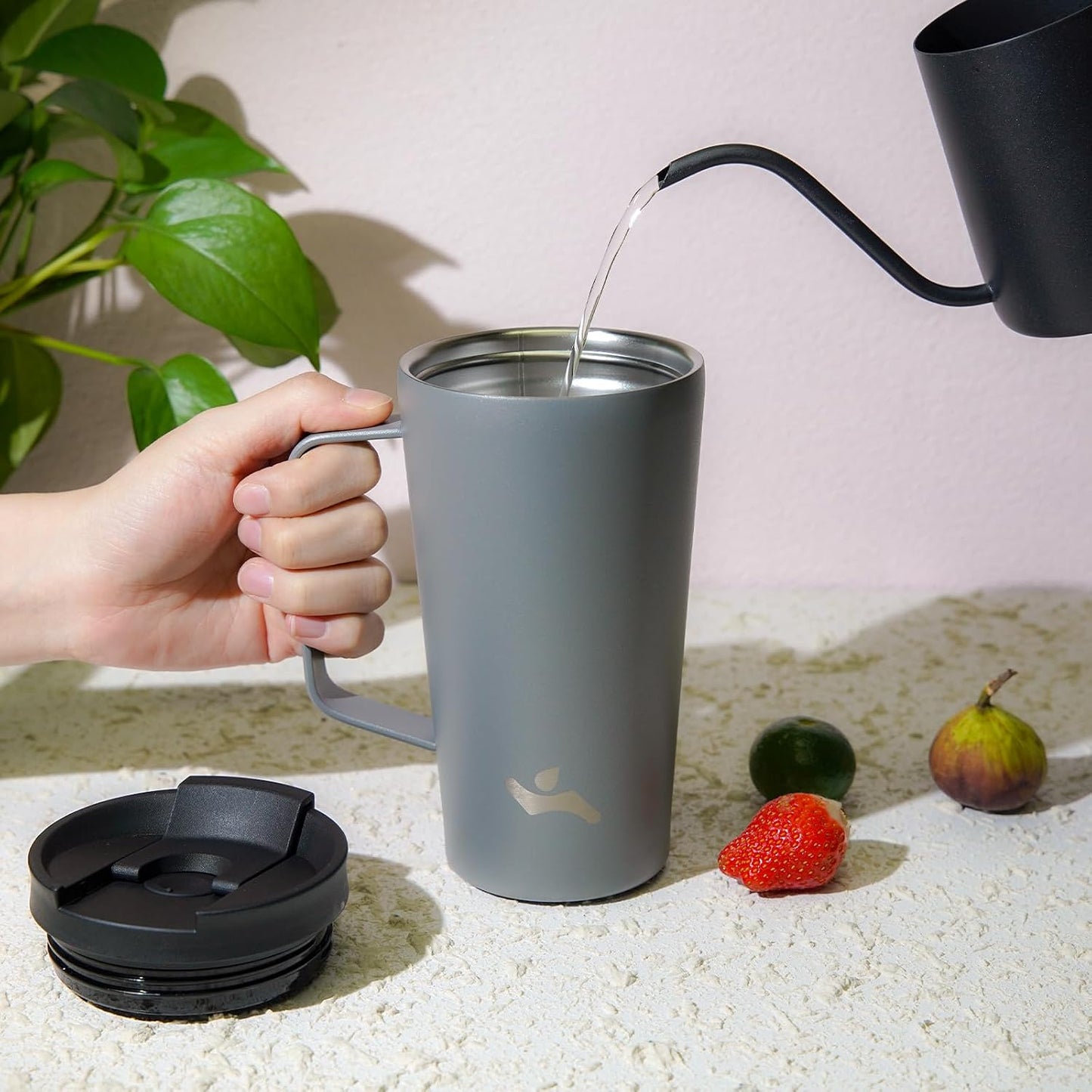 18 oz Insulated Tumbler with Handle & Straw, Stainless Steel Mug | Blue; BPA-free, leak-proof reusable bottle for coffee, iced drinks, office, travel, outdoor use & daily hydration