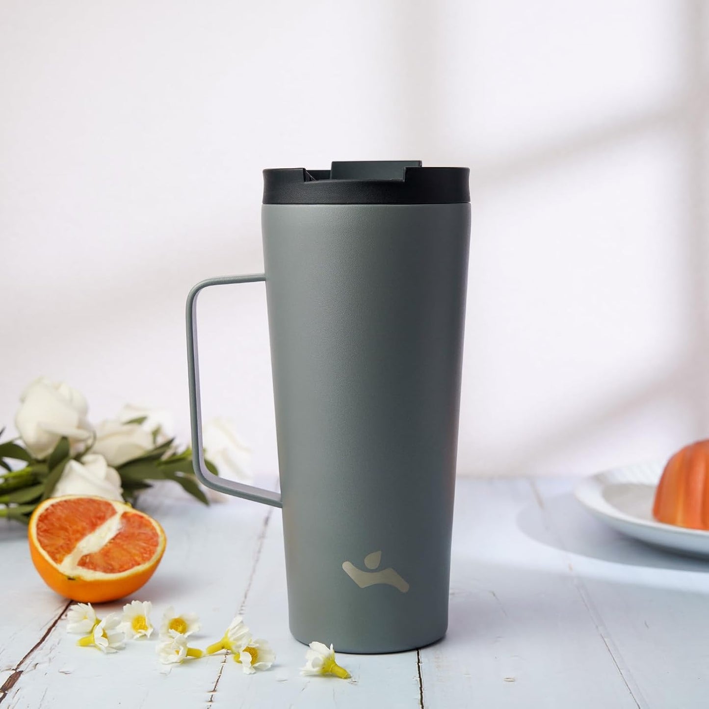 18 oz Insulated Tumbler with Handle & Straw, Stainless Steel Mug | Blue; BPA-free, leak-proof reusable bottle for coffee, iced drinks, office, travel, outdoor use & daily hydration