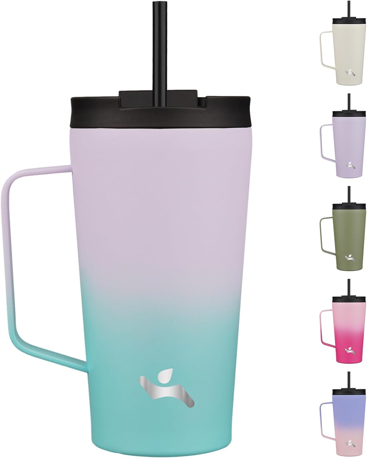 18 oz Insulated Tumbler with Handle & Straw, Stainless Steel Mug | Blue; BPA-free, leak-proof reusable bottle for coffee, iced drinks, office, travel, outdoor use & daily hydration