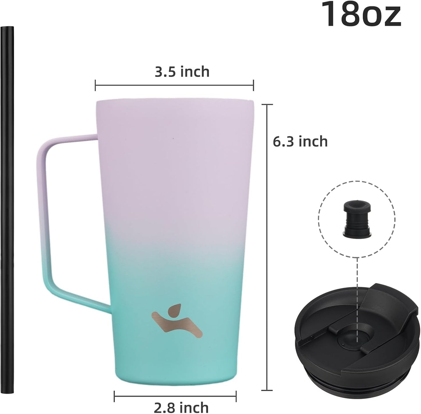18 oz Insulated Tumbler with Handle & Straw, Stainless Steel Mug | Blue; BPA-free, leak-proof reusable bottle for coffee, iced drinks, office, travel, outdoor use & daily hydration