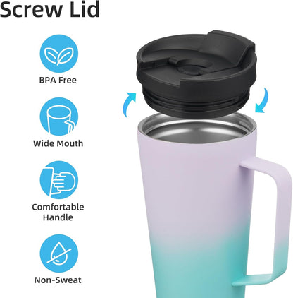 18 oz Insulated Tumbler with Handle & Straw, Stainless Steel Mug | Blue; BPA-free, leak-proof reusable bottle for coffee, iced drinks, office, travel, outdoor use & daily hydration