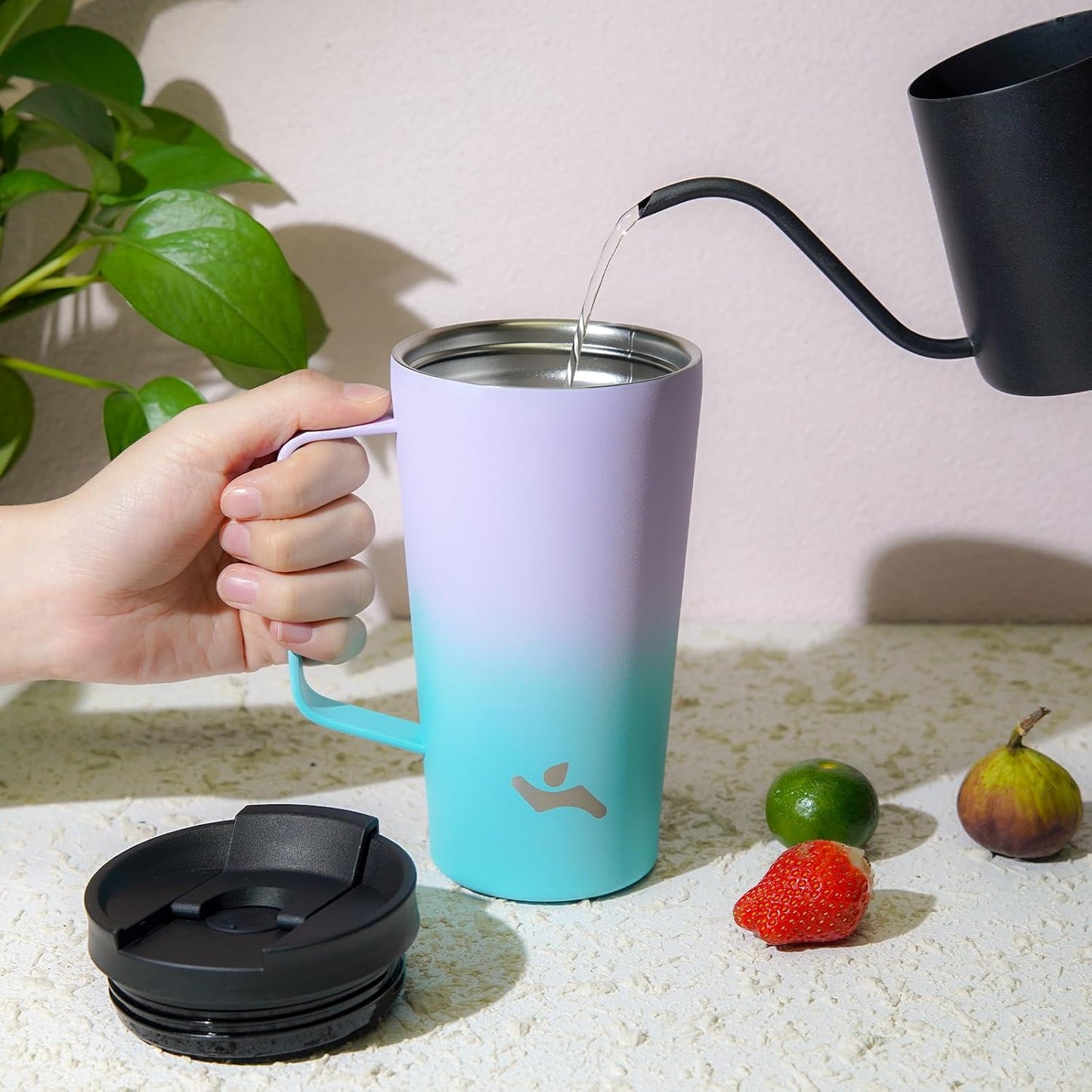 18 oz Insulated Tumbler with Handle & Straw, Stainless Steel Mug | Blue; BPA-free, leak-proof reusable bottle for coffee, iced drinks, office, travel, outdoor use & daily hydration