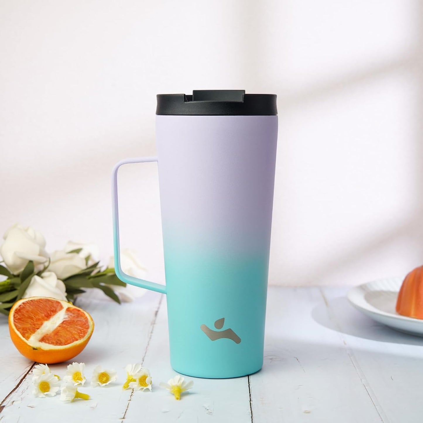 18 oz Insulated Tumbler with Handle & Straw, Stainless Steel Mug | Blue; BPA-free, leak-proof reusable bottle for coffee, iced drinks, office, travel, outdoor use & daily hydration