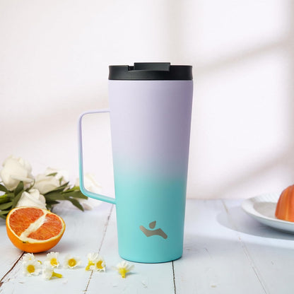 18 oz Insulated Tumbler with Handle & Straw, Stainless Steel Mug | Blue; BPA-free, leak-proof reusable bottle for coffee, iced drinks, office, travel, outdoor use & daily hydration