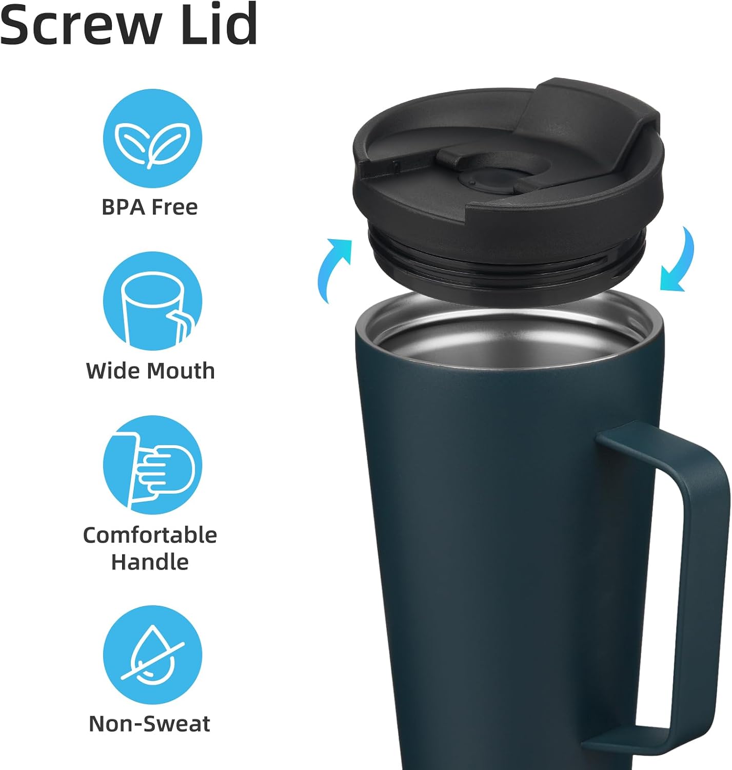 18 oz Insulated Tumbler with Handle & Straw, Stainless Steel Mug | Blue; BPA-free, leak-proof reusable bottle for coffee, iced drinks, office, travel, outdoor use & daily hydration