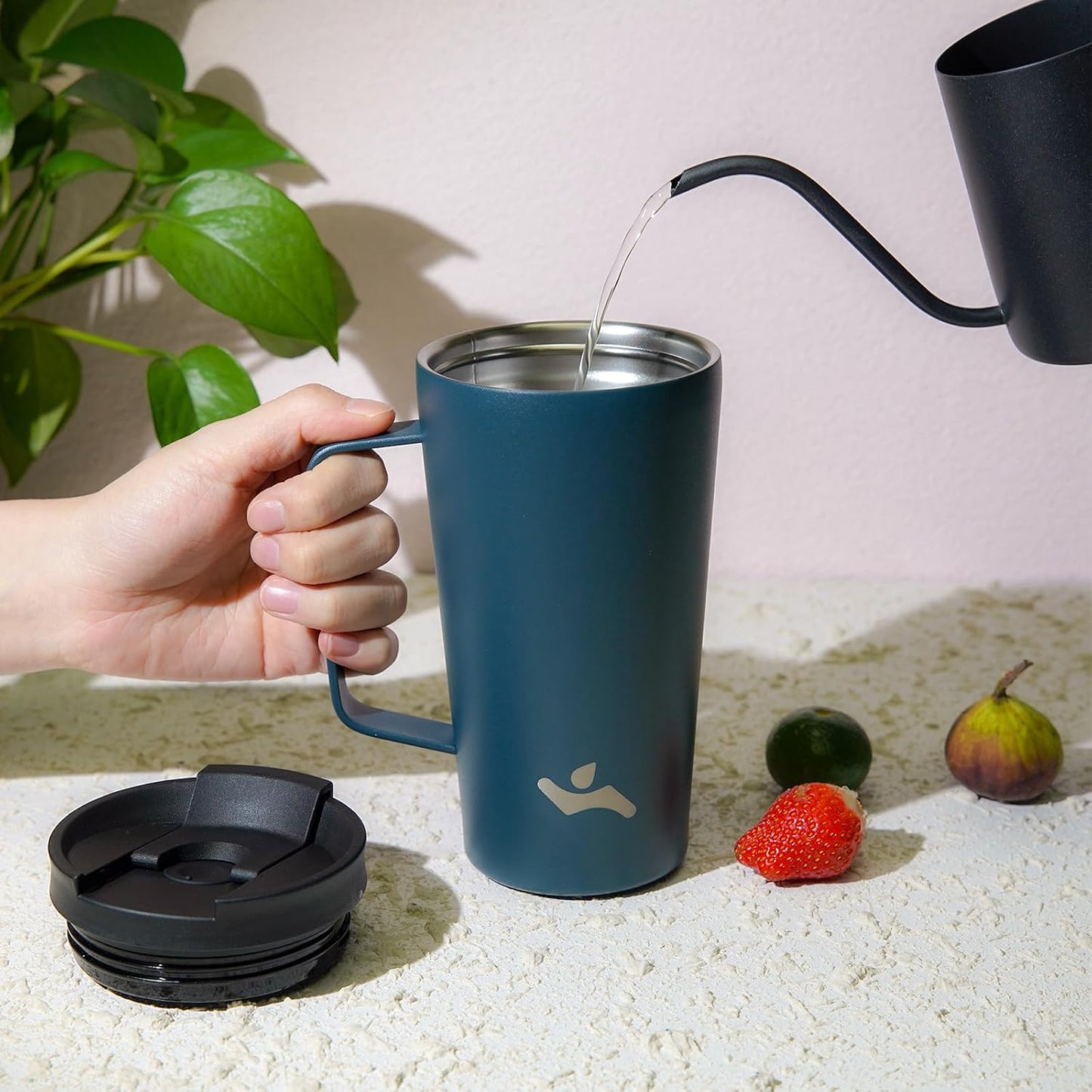18 oz Insulated Tumbler with Handle & Straw, Stainless Steel Mug | Blue; BPA-free, leak-proof reusable bottle for coffee, iced drinks, office, travel, outdoor use & daily hydration
