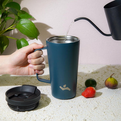 18 oz Insulated Tumbler with Handle & Straw, Stainless Steel Mug | Blue; BPA-free, leak-proof reusable bottle for coffee, iced drinks, office, travel, outdoor use & daily hydration