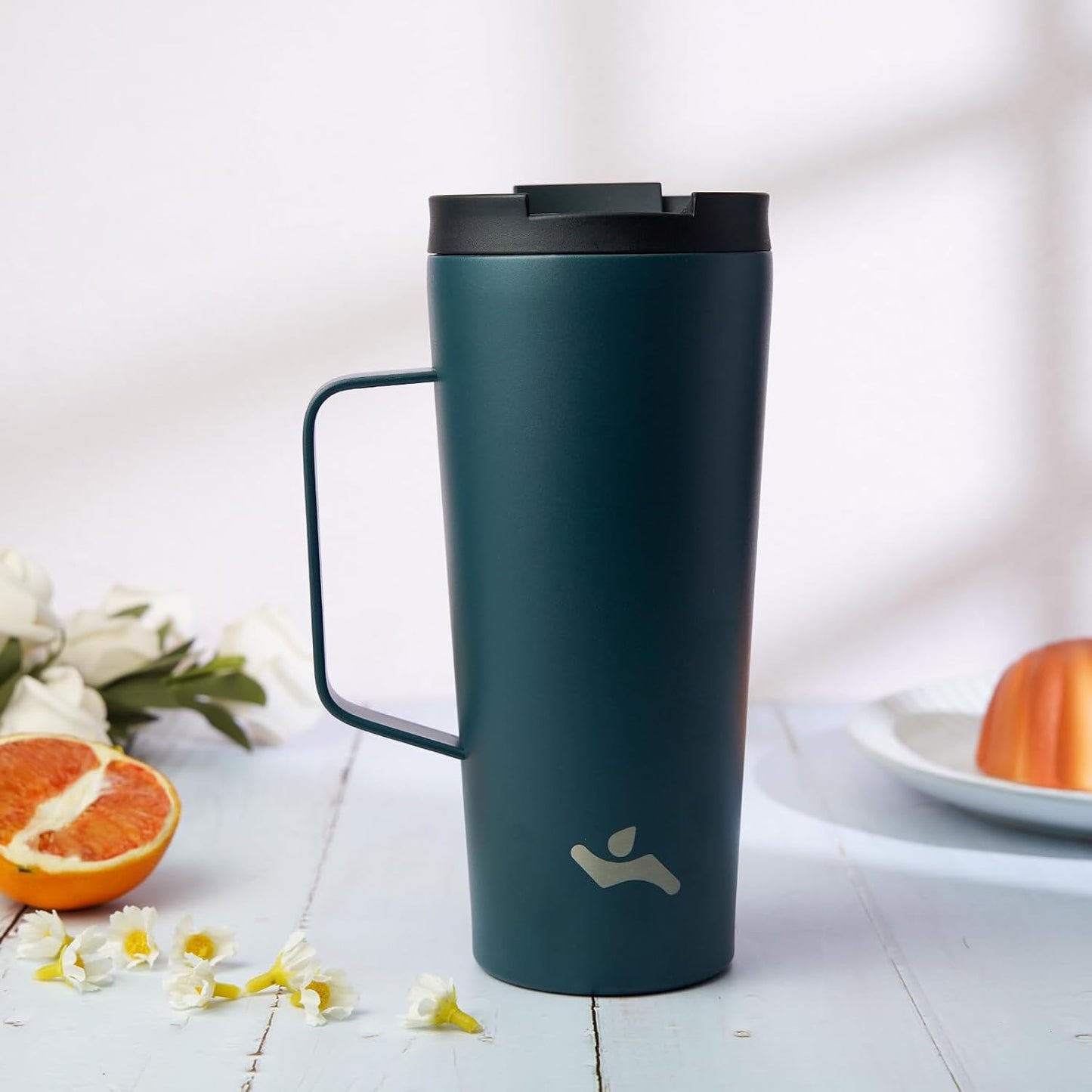 18 oz Insulated Tumbler with Handle & Straw, Stainless Steel Mug | Blue; BPA-free, leak-proof reusable bottle for coffee, iced drinks, office, travel, outdoor use & daily hydration