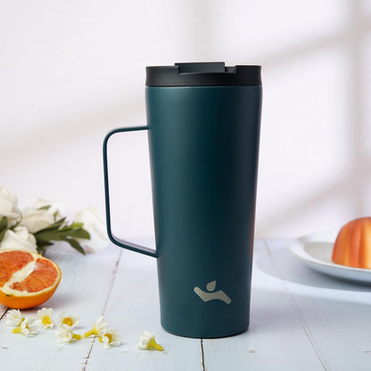 18 oz Insulated Tumbler with Handle & Straw, Stainless Steel Mug | Blue; BPA-free, leak-proof reusable bottle for coffee, iced drinks, office, travel, outdoor use & daily hydration