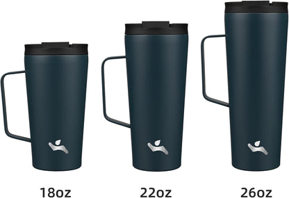 18 oz Insulated Tumbler with Handle & Straw, Stainless Steel Mug | Blue; BPA-free, leak-proof reusable bottle for coffee, iced drinks, office, travel, outdoor use & daily hydration