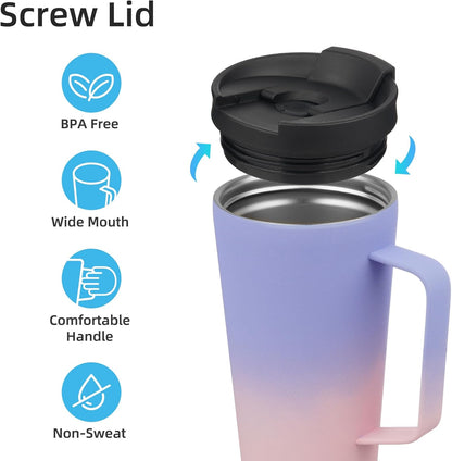 18 oz Insulated Tumbler with Handle & Straw, Stainless Steel Mug | Blue; BPA-free, leak-proof reusable bottle for coffee, iced drinks, office, travel, outdoor use & daily hydration
