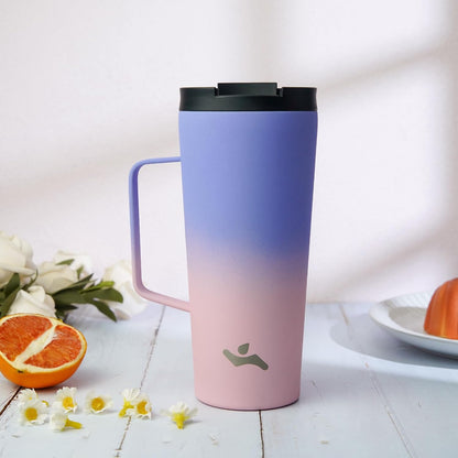 18 oz Insulated Tumbler with Handle & Straw, Stainless Steel Mug | Blue; BPA-free, leak-proof reusable bottle for coffee, iced drinks, office, travel, outdoor use & daily hydration