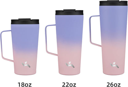 18 oz Insulated Tumbler with Handle & Straw, Stainless Steel Mug | Blue; BPA-free, leak-proof reusable bottle for coffee, iced drinks, office, travel, outdoor use & daily hydration