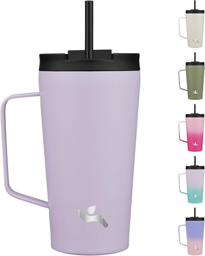 18 oz Insulated Tumbler with Handle & Straw, Stainless Steel Mug | Blue; BPA-free, leak-proof reusable bottle for coffee, iced drinks, office, travel, outdoor use & daily hydration
