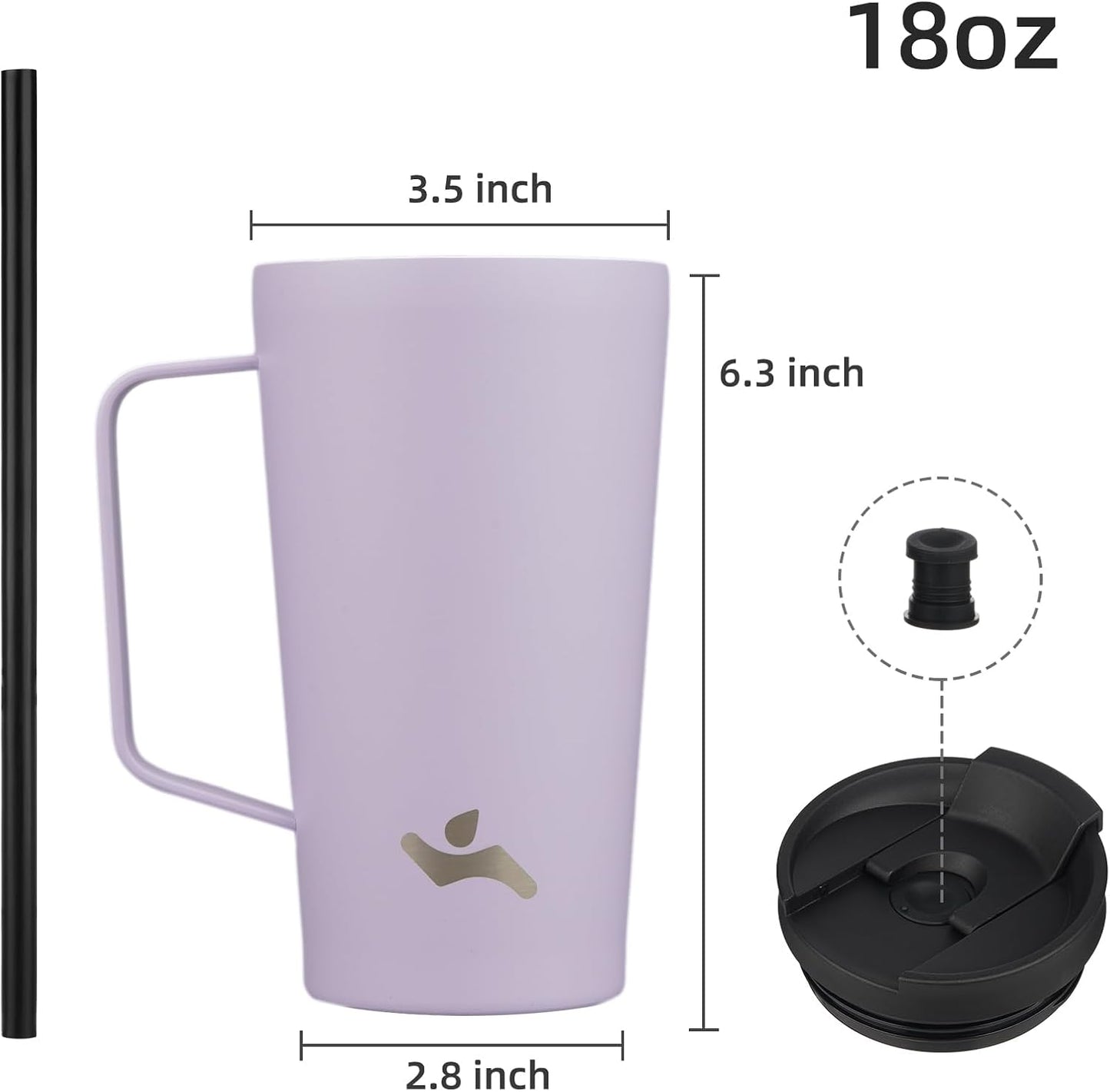 18 oz Insulated Tumbler with Handle & Straw, Stainless Steel Mug | Blue; BPA-free, leak-proof reusable bottle for coffee, iced drinks, office, travel, outdoor use & daily hydration