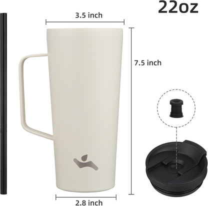 18 oz Insulated Tumbler with Handle & Straw, Stainless Steel Mug | Blue; BPA-free, leak-proof reusable bottle for coffee, iced drinks, office, travel, outdoor use & daily hydration
