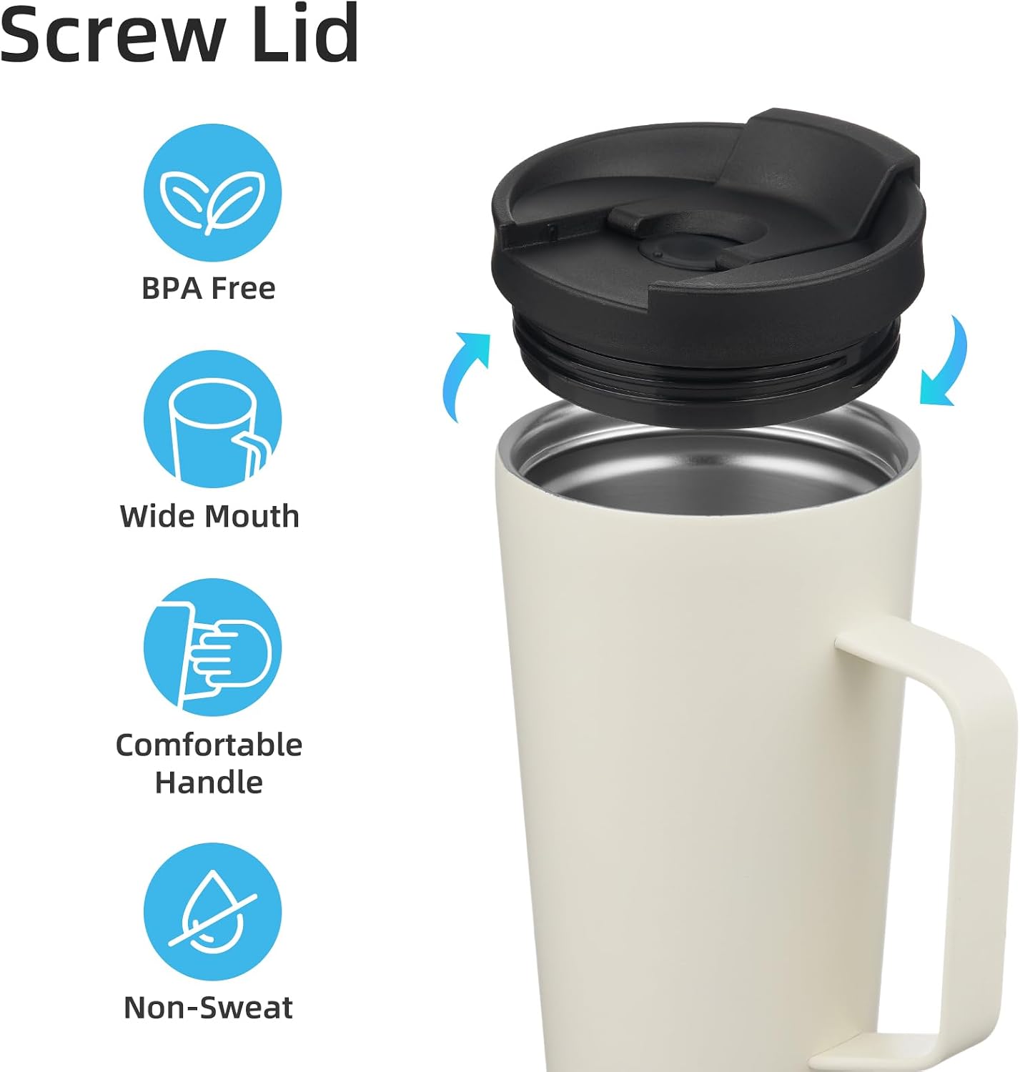 18 oz Insulated Tumbler with Handle & Straw, Stainless Steel Mug | Blue; BPA-free, leak-proof reusable bottle for coffee, iced drinks, office, travel, outdoor use & daily hydration