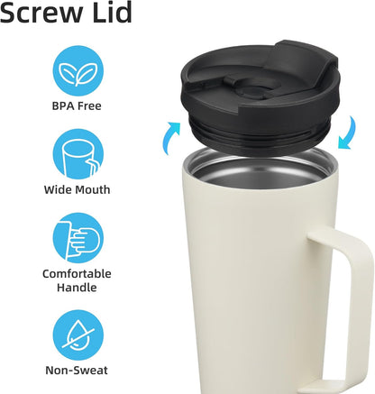 18 oz Insulated Tumbler with Handle & Straw, Stainless Steel Mug | Blue; BPA-free, leak-proof reusable bottle for coffee, iced drinks, office, travel, outdoor use & daily hydration