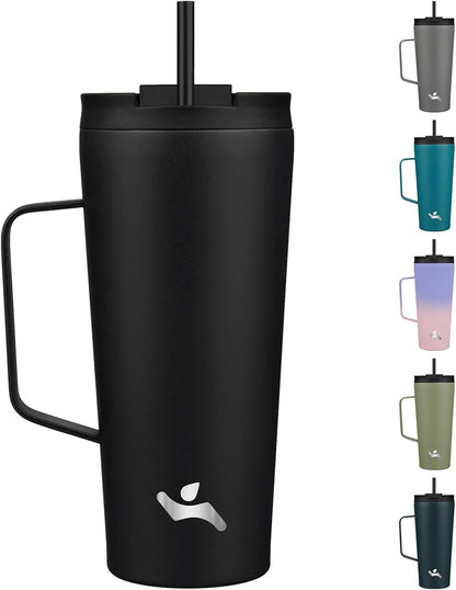 18 oz Insulated Tumbler with Handle & Straw, Stainless Steel Mug | Blue; BPA-free, leak-proof reusable bottle for coffee, iced drinks, office, travel, outdoor use & daily hydration
