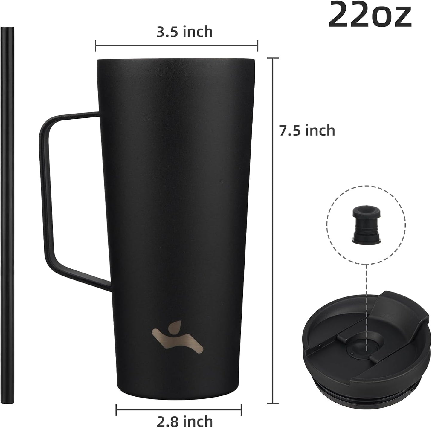 18 oz Insulated Tumbler with Handle & Straw, Stainless Steel Mug | Blue; BPA-free, leak-proof reusable bottle for coffee, iced drinks, office, travel, outdoor use & daily hydration