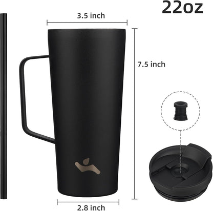 18 oz Insulated Tumbler with Handle & Straw, Stainless Steel Mug | Blue; BPA-free, leak-proof reusable bottle for coffee, iced drinks, office, travel, outdoor use & daily hydration