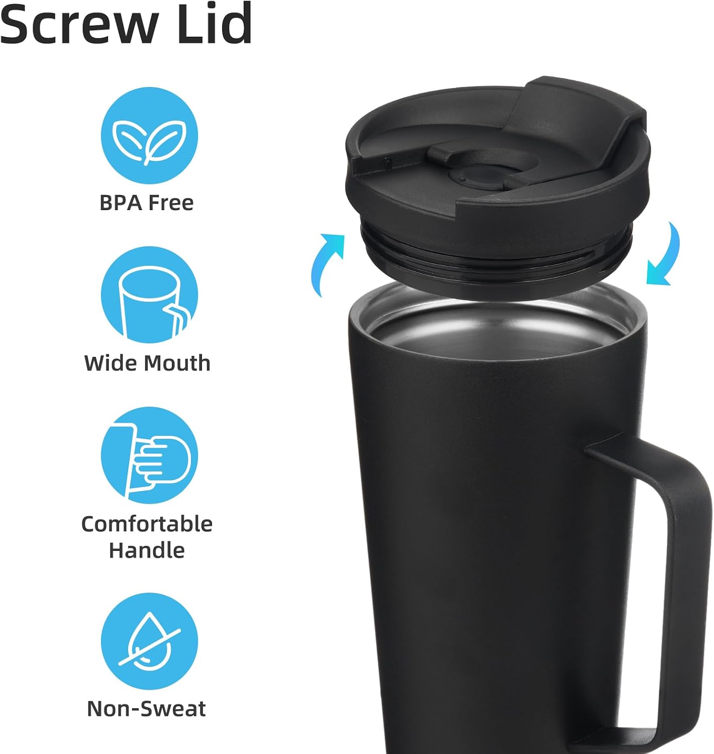 18 oz Insulated Tumbler with Handle & Straw, Stainless Steel Mug | Blue; BPA-free, leak-proof reusable bottle for coffee, iced drinks, office, travel, outdoor use & daily hydration