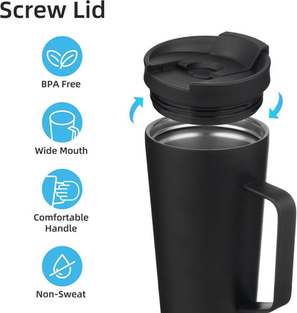 18 oz Insulated Tumbler with Handle & Straw, Stainless Steel Mug | Blue; BPA-free, leak-proof reusable bottle for coffee, iced drinks, office, travel, outdoor use & daily hydration