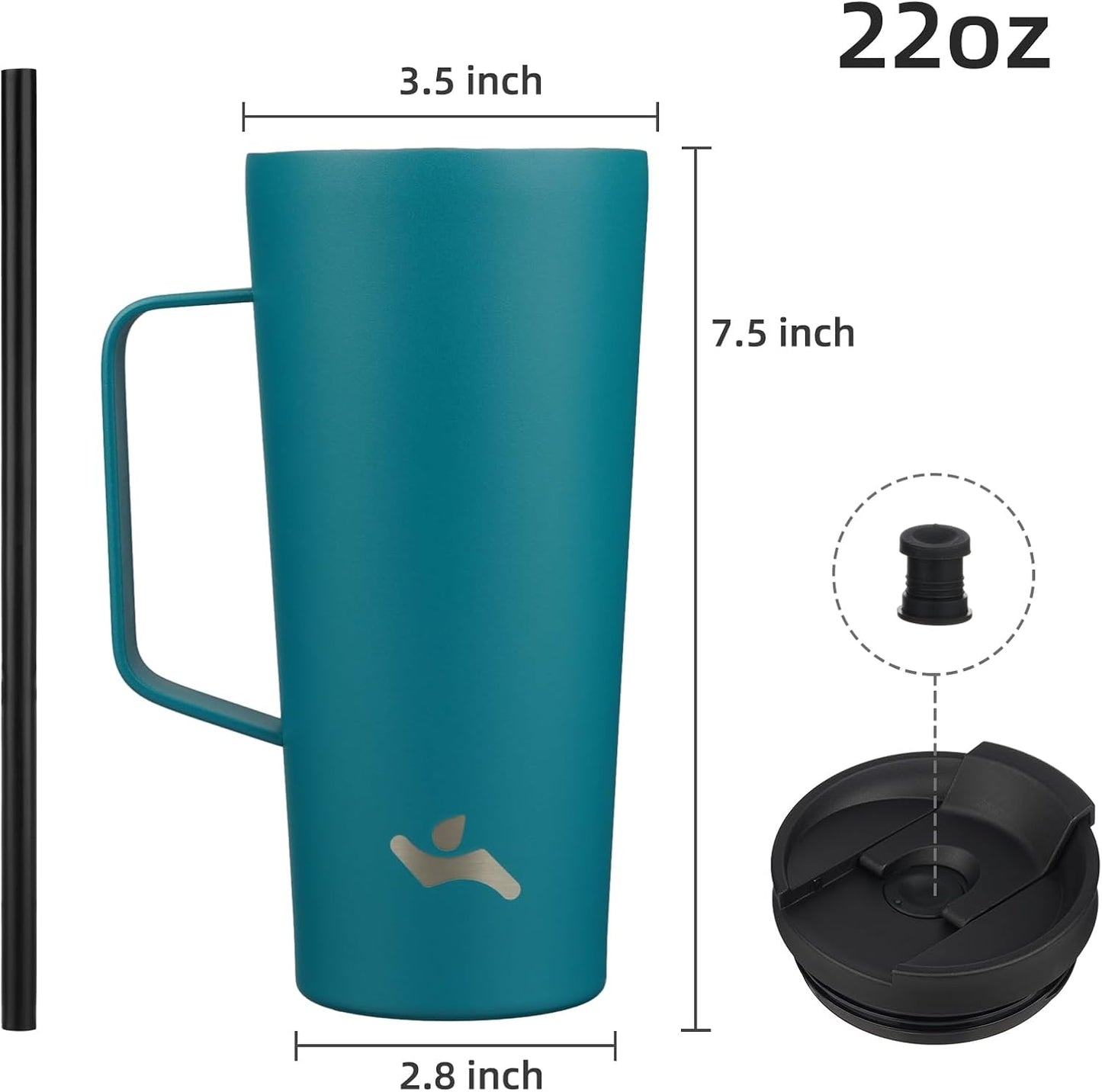 18 oz Insulated Tumbler with Handle & Straw, Stainless Steel Mug | Blue; BPA-free, leak-proof reusable bottle for coffee, iced drinks, office, travel, outdoor use & daily hydration