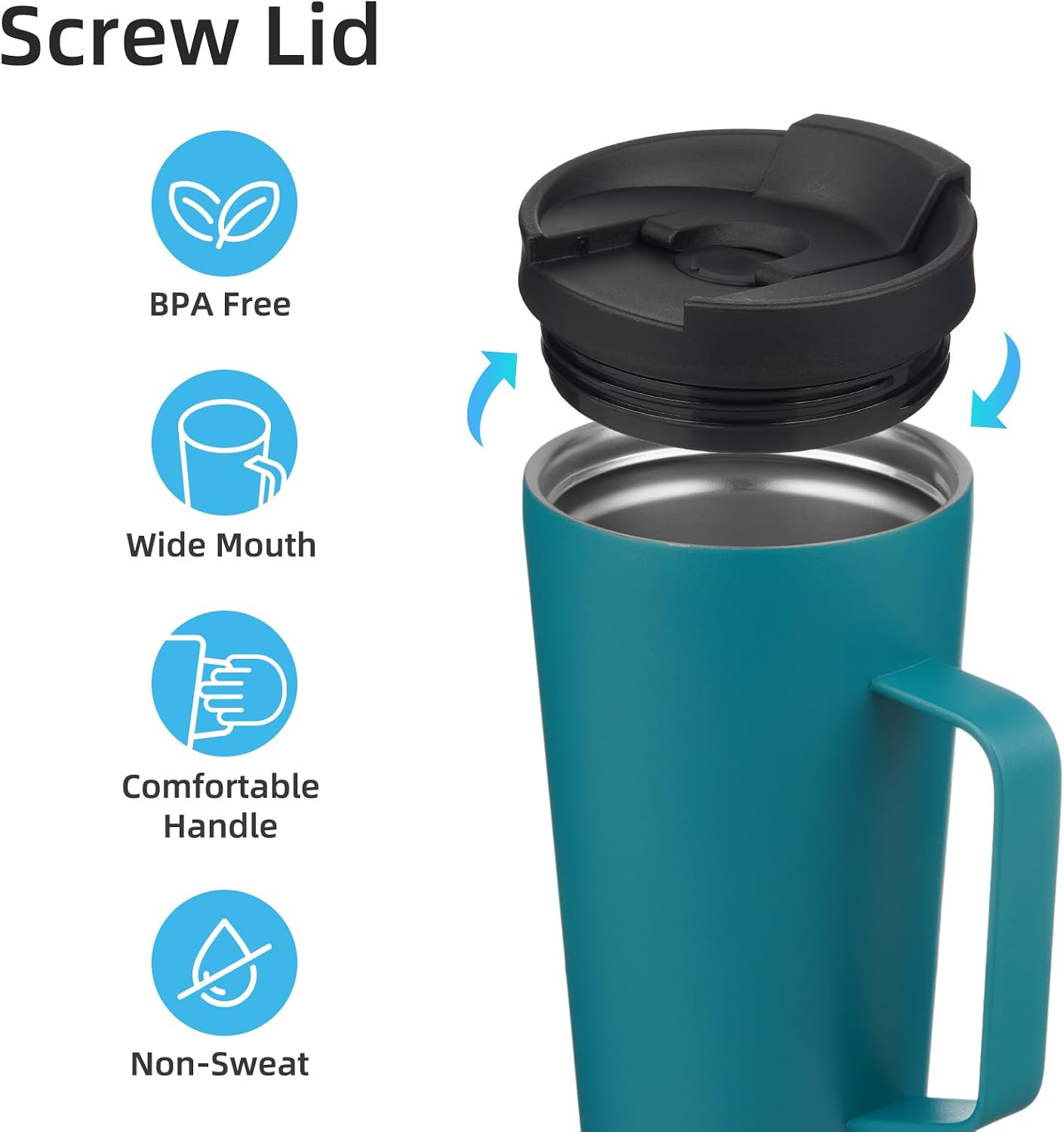 18 oz Insulated Tumbler with Handle & Straw, Stainless Steel Mug | Blue; BPA-free, leak-proof reusable bottle for coffee, iced drinks, office, travel, outdoor use & daily hydration